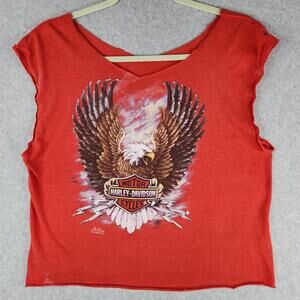 Vintage Harley-Davidson Shirt Womens Medium Red Cropped 3D Emblem 1987 Eagle 80s